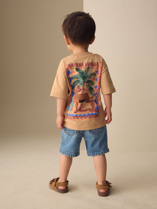 Tan Cheetah Havana Sunset Short Sleeve Back Print T-Shirt (3mths-7yrs)