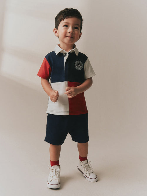 Red/Blue/Green Colourblock Short Sleeve Polo Shirt and Shorts Set (3mths-7yrs)