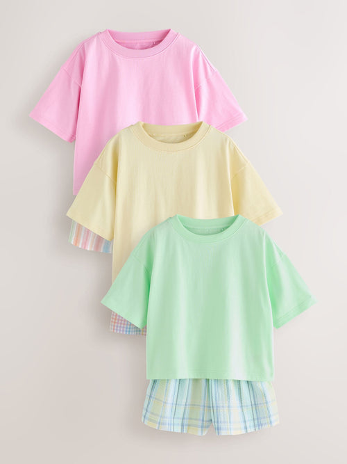 Pink/Green Short Pyjamas 3 Pack (3-16yrs)