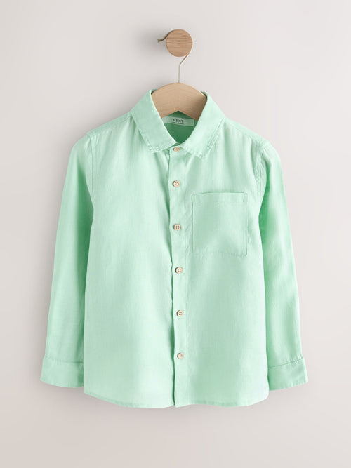 Light Green Long Sleeve Linen Shirt (3-16yrs)
