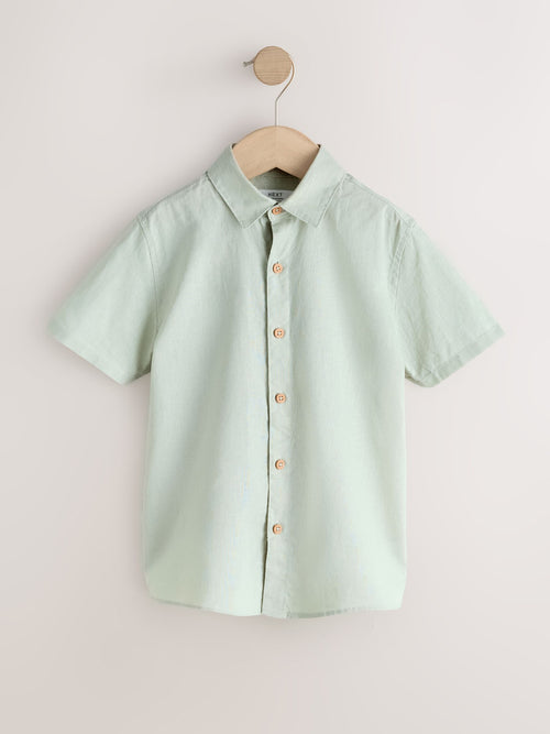 Green Short Sleeve Linen Blend Shirt (3-16yrs)