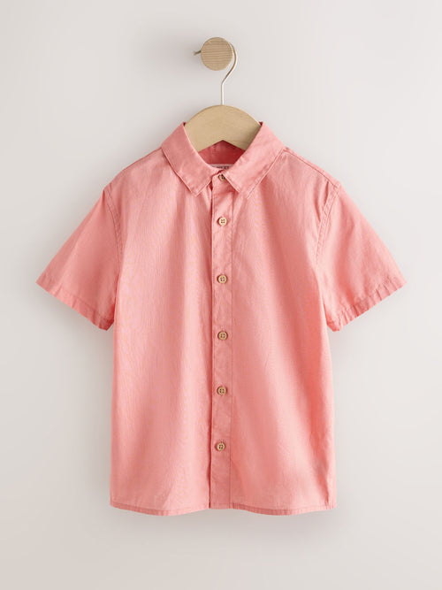 Coral Pink Short Sleeve Linen Blend Shirt (3-16yrs)