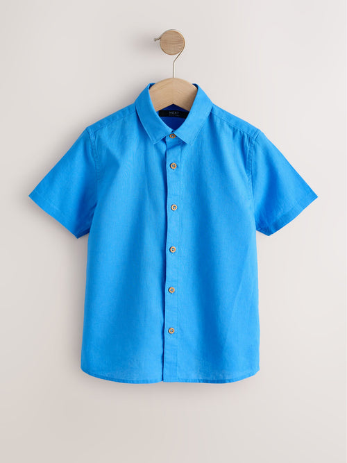 Bright Blue Short Sleeve Linen Blend Shirt (3-16yrs)