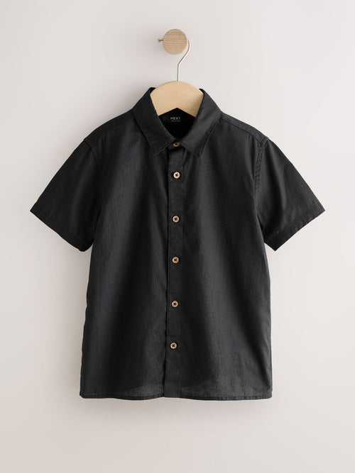 Black Short Sleeve Linen Blend Shirt (3-16yrs)