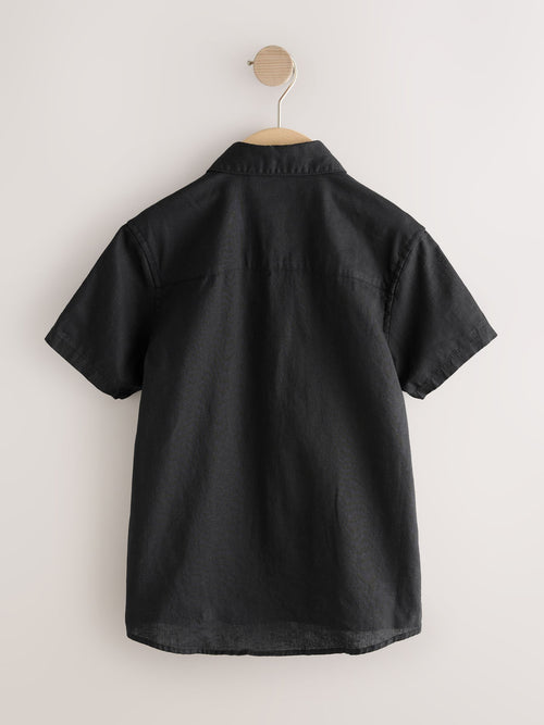 Black Short Sleeve Linen Blend Shirt (3-16yrs)