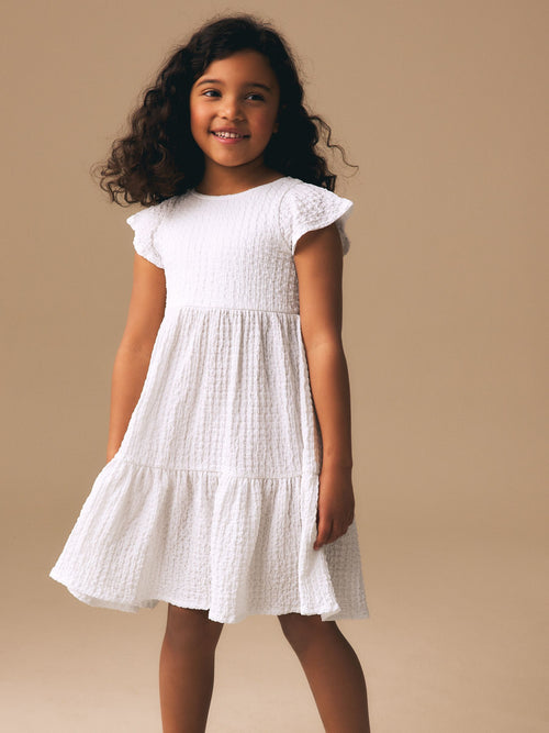 White Angel Sleeve Crinkle Dress (3-16yrs)