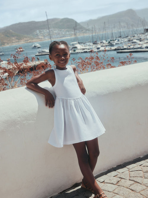 White Jersey Woven Mix Sleeveless Dress (3-16yrs)
