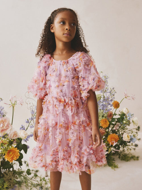 Lilac Purple Floral 3D Ruffle Mesh Occasion Dress (3-16yrs)