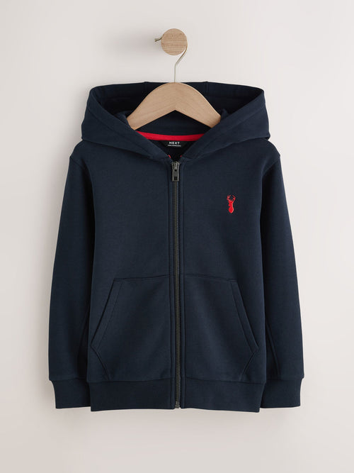 Navy Stag Regular Fit Zip Through Hoodie (3-16yrs)