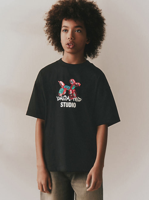 Black Graffiti Balloon Short Sleeve Graphic T-Shirt (3-16yrs)