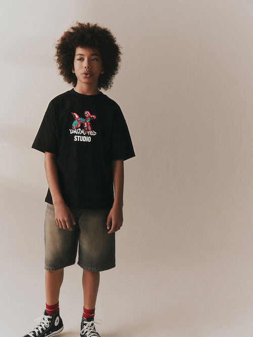 Black Graffiti Balloon Short Sleeve Graphic T-Shirt (3-16yrs)