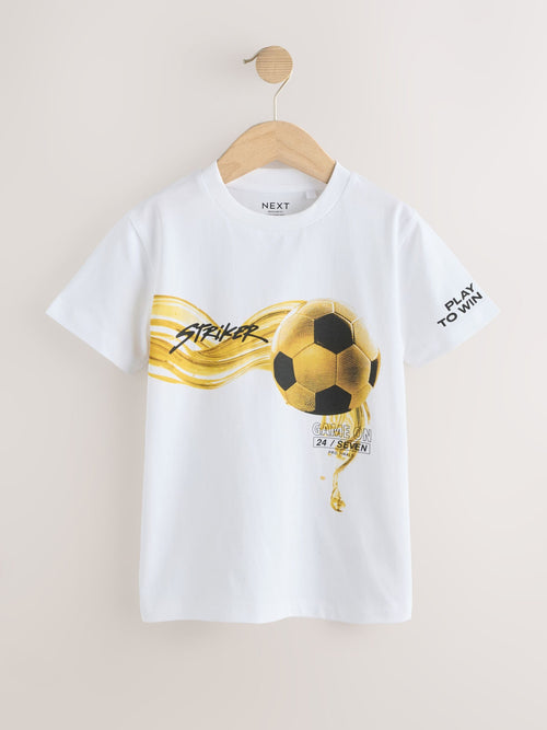 White/Gold Short Sleeve Graphic Football T-Shirt (3-16yrs)