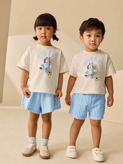 Ecru White Bluey Football Shorts Set (12mths-7yrs)