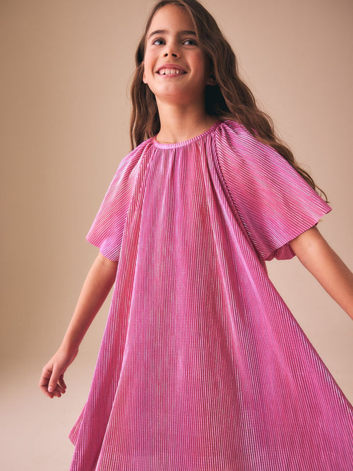 Pink Sparkle Angel Sleeve Party Dress (3-16yrs)