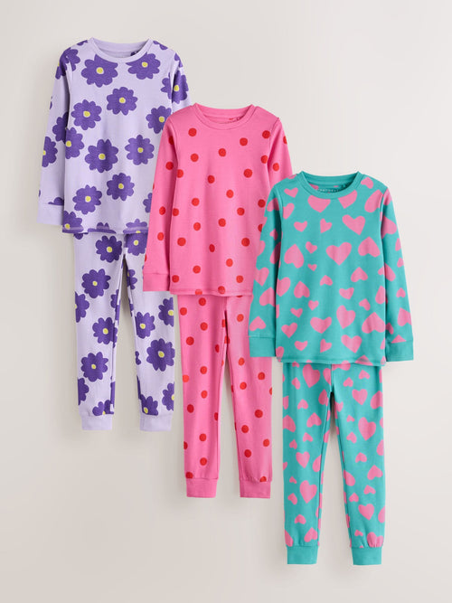 Pink/Turq Stampy Print Snuggle Pyjamas 3 Pack (9mths-12yrs)