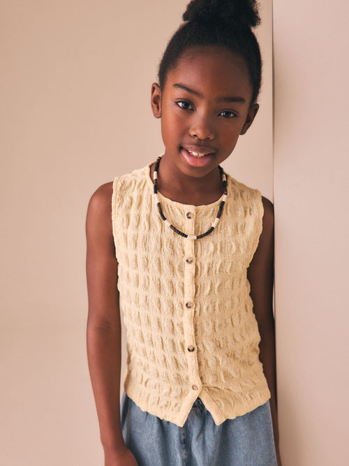 Yellow Textured Button Front Top (3-16yrs)
