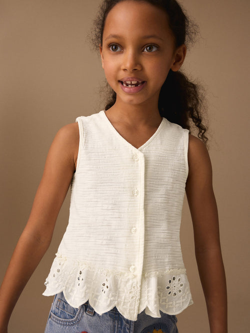 White Broderie Peplum Waistcoat (3-16yrs)