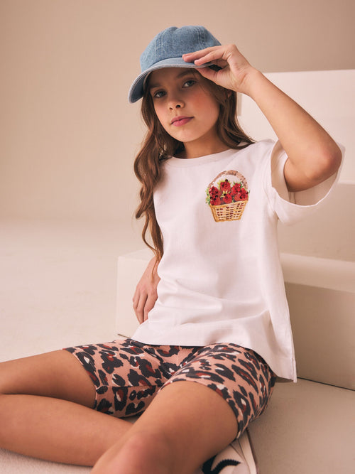 White Strawberry Oversized Boxy  Sequin Graphic T-Shirt (3-16yrs)