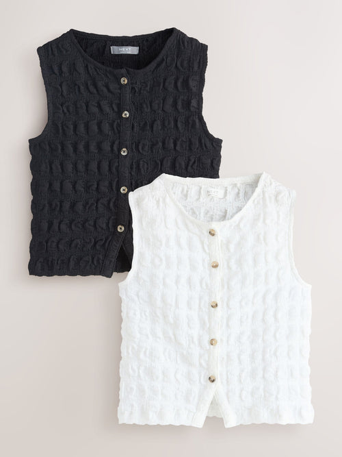 Black/White Textured Button Front Tops 2 Pack (3-16yrs)