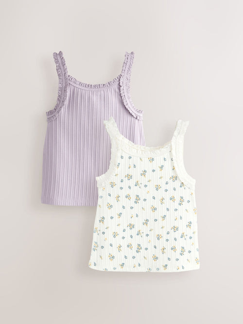 Lilac/Ecru Floral Frill Ribbed Vests 2 Pack (3-16yrs)