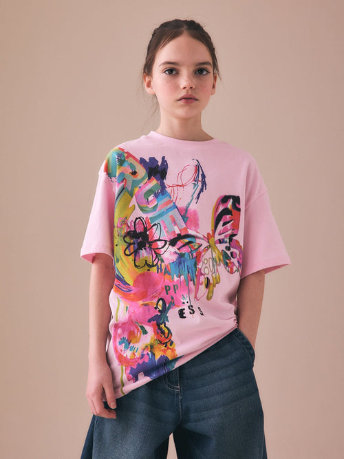 Pink Graffiti Oversized Graphic Print T-Shirt (3-16yrs)
