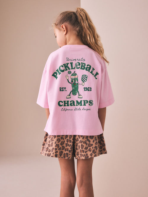 Pink Pickleball Oversized Graphic Print T-Shirt (3-16yrs)