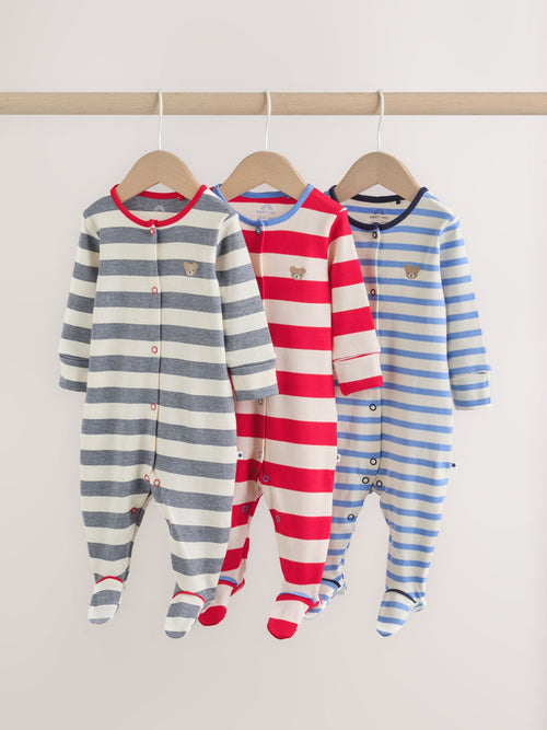 Blue Red Stripe Baby Sleepsuit 3 Pack (0mths-2yrs)