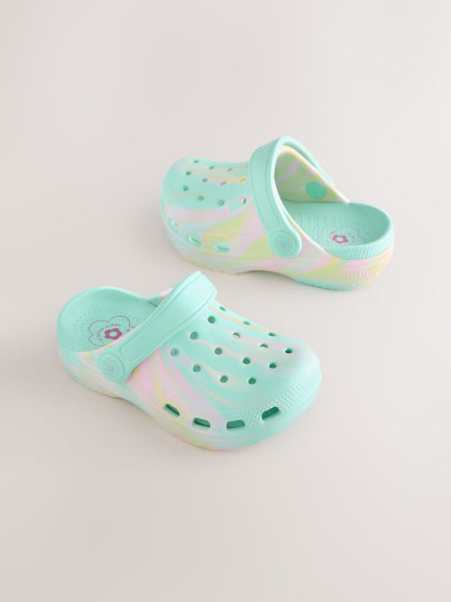 Aqua Blue Marble Wide Fit (G) Comfort Clogs