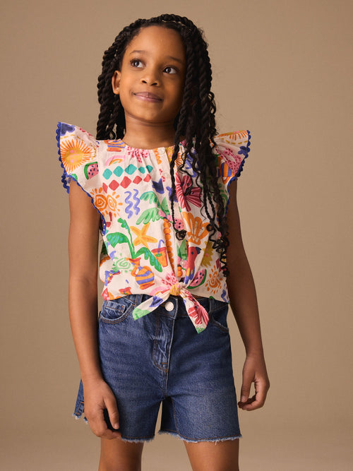 Bright Tropical Tie Front Blouse (3-16yrs)