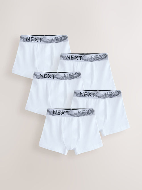 White with Stippling Waistband Trunks 5 Pack (1.5-16yrs)