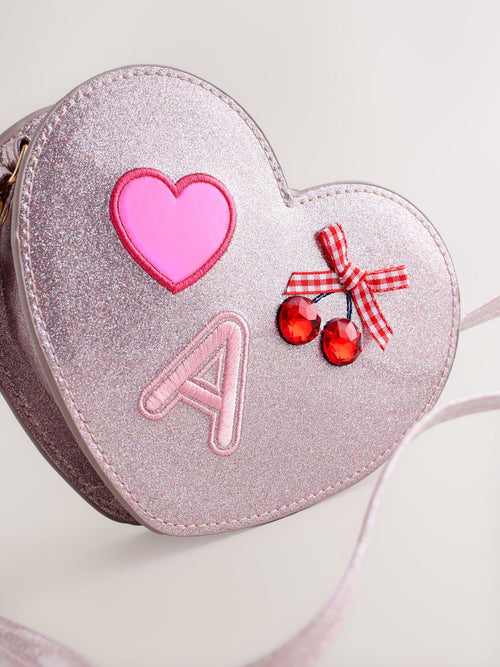 Pale Pink/ Metallic Gem Heart Initial Bag