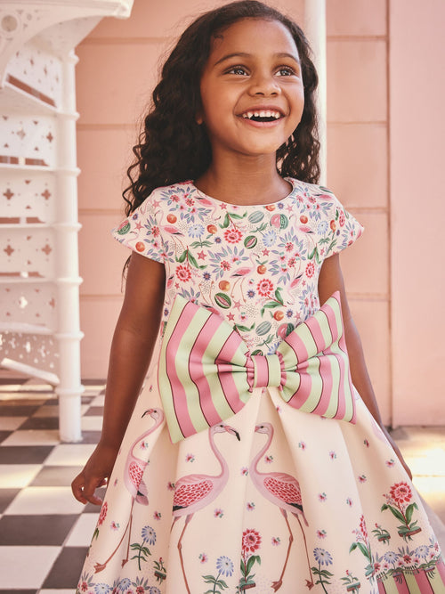 Cath Kidston Pink/Cream Stripe Scuba Bow Dress (3mths-7yrs)