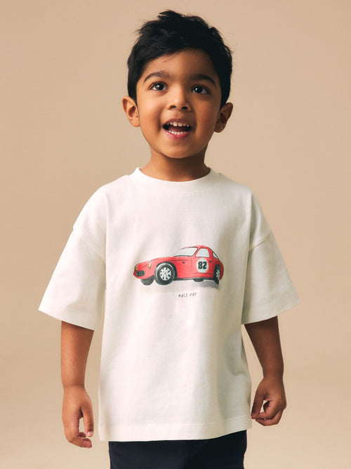 White Watercolour Car Short Sleeve Graphic T-Shirt (3mths-7yrs)