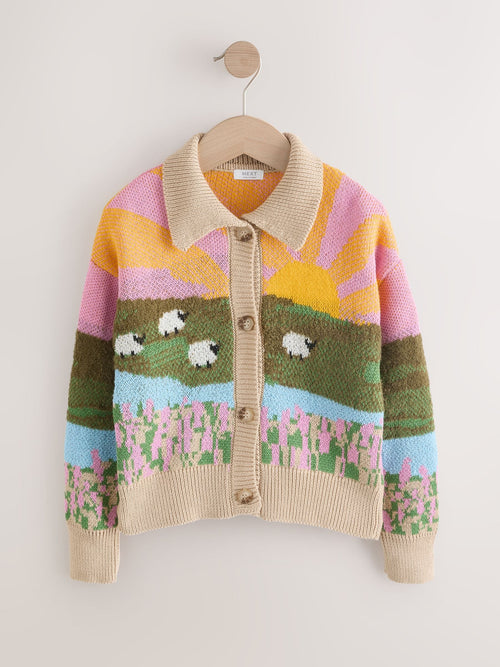 Sheep Farm Scene Cardigan (3-16yrs)