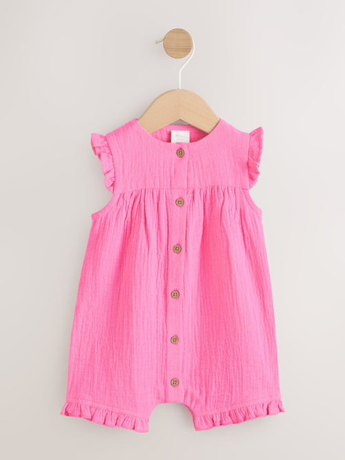 Pink Baby Short Leg Muslin Romper (0mths-3yrs)
