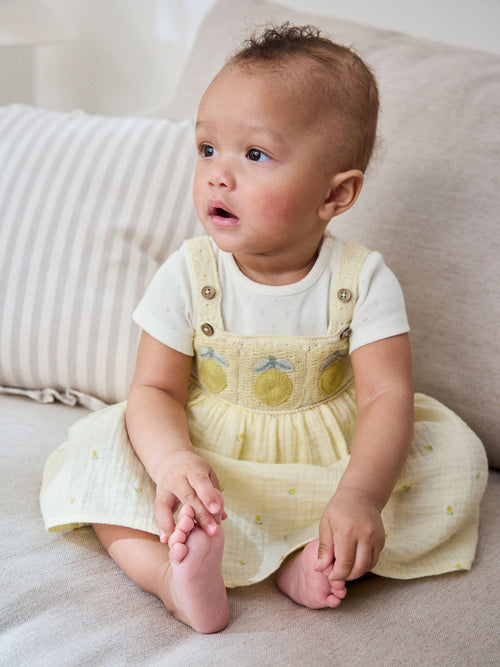 Yellow Lemon Crochet Pinafore And Bodysuit 2 Piece Set (0mths-2yrs)