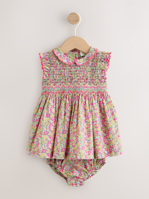 Pink Floral Woven Baby Dress and Knickers Set 2 Piece (0mths-2yrs)