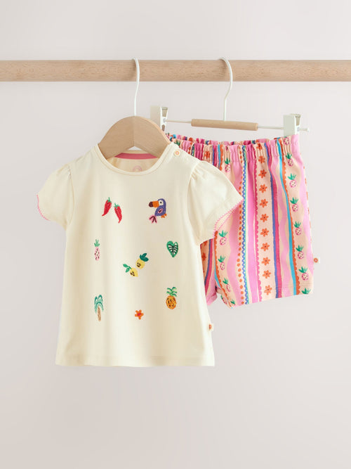 Ecru Tropical Short Sleeve Baby Top and Short Set 2 Piece (0mths-2yrs)