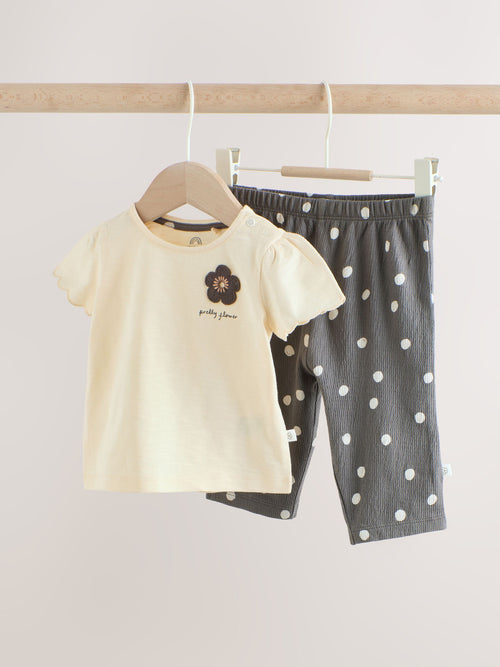 Black/White Flower Short Sleeve Baby Top And Wide Leg 2 Piece Set (0mths-2yrs)