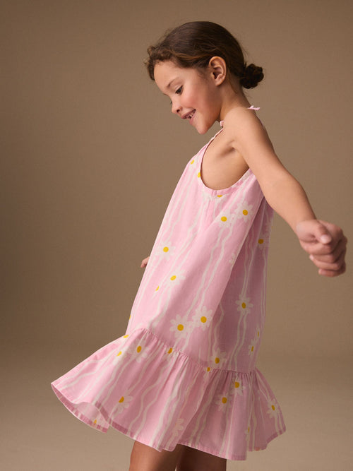 Pink Floral Angel Sleeve Dress (3-16yrs)