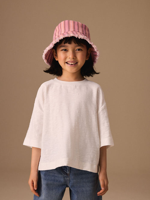 White Textured Oversized Boxy T-Shirt (3-16yrs)