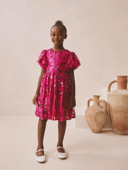 Pink Sequin Angel Sleeve Party Dress (3-16yrs)