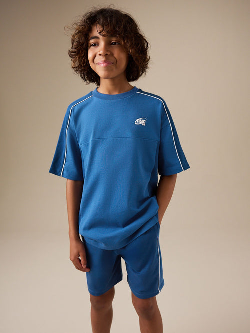 Blue Colourblock Short Sleeve T-Shirt and Shorts Set (3-16yrs)