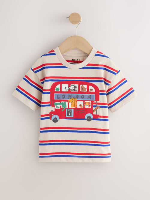 Blue/Cream Stripe Short Sleeve Appliqué T-Shirt (3mths-7yrs)