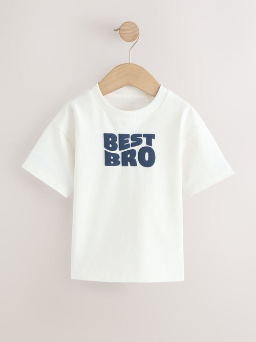 White Best Bro Slogan Short Sleeve Graphic T-Shirt (3mths-7yrs)