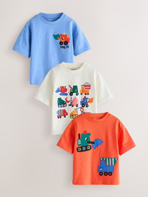 Multi Digger Short Sleeve Appliqué T-Shirts 3 Pack (3mths-7yrs)