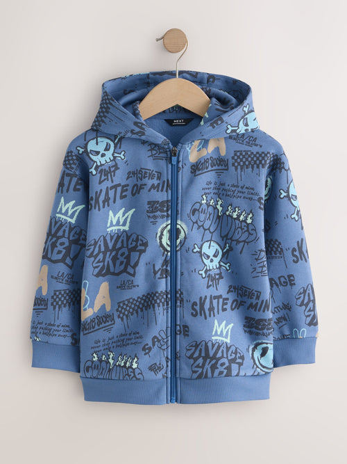 Blue Graffiti Graphic Zip Through Hoodie (3-16yrs)