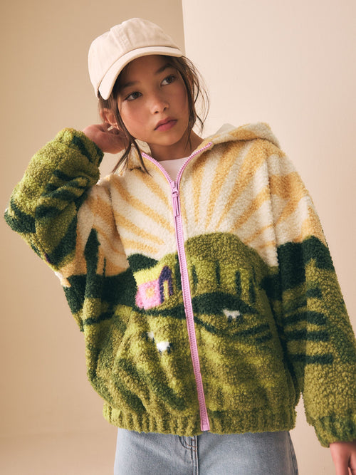 Landscape Scene Zip Up Hooded Borg Jacket (3-10yrs)