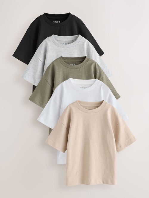 Black/Grey/Stone/Green/White Relaxed Fit Short Sleeve T-Shirts 5 Pack (3mths-7yrs)