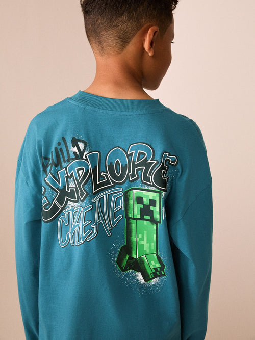 Teal Blue Long Sleeve Minecraft T-Shirt (3-16yrs)